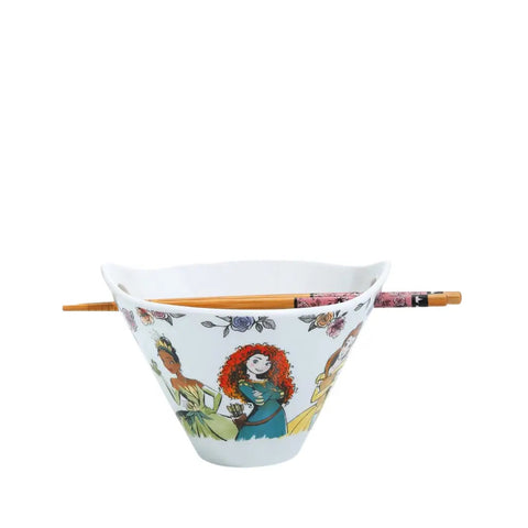 Bowl de Ramen Floral de Princesas de Disney Con Palillos -