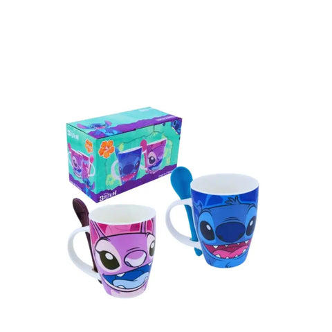 Juego De Tazas Stitch y Angel Con Cuchara - Tazas